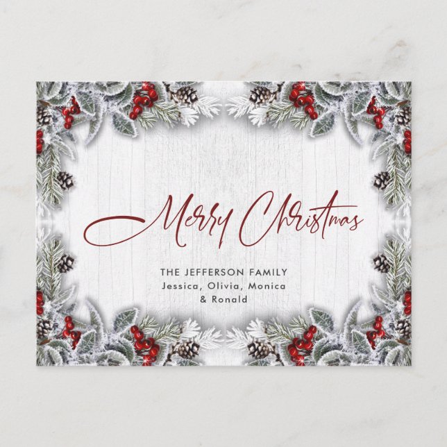 Pine Cones Winter Berry Christmas Holiday Greeting Postcard (Front)