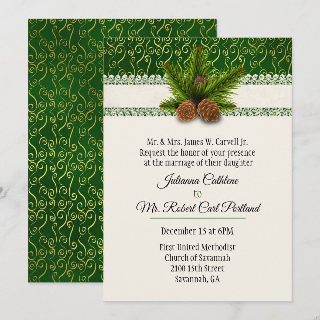 Pine Cones Winter Wedding Invitation (Front/Back)