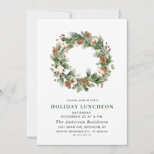 Pine Cones Wreath CHRISTMAS HOLIDAY LUNCHEON Invitation