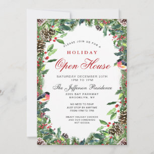 Pine Cones Wreath Christmas Holiday Open House Invitation