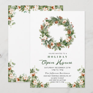 Pine Cones Wreath CHRISTMAS Holiday Open House Invitation