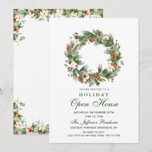 Pine Cones Wreath Christmas Holiday Open House Invitation