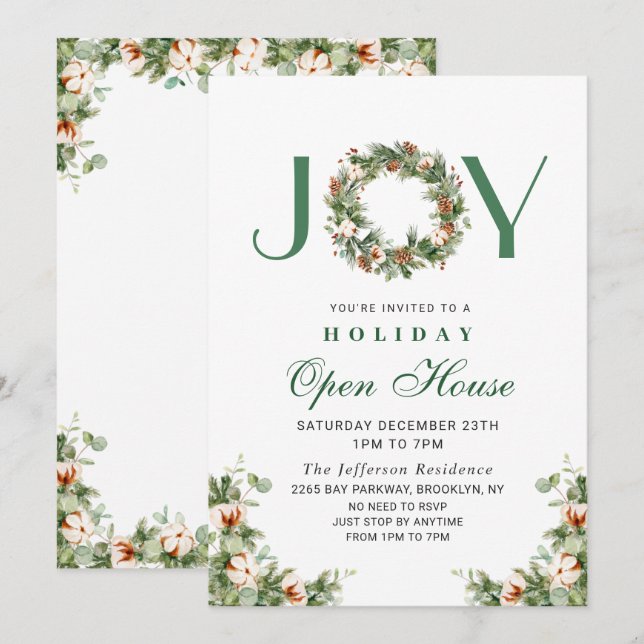 Pine Cones Wreath CHRISTMAS Holiday Open House Invitation (Front/Back)