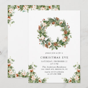 Pine Cones Wreath Holiday CHRISTMAS EVE Party Invitation