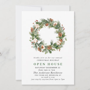 Pine Cones Wreath Holiday CHRISTMAS OPEN HOUSE Invitation