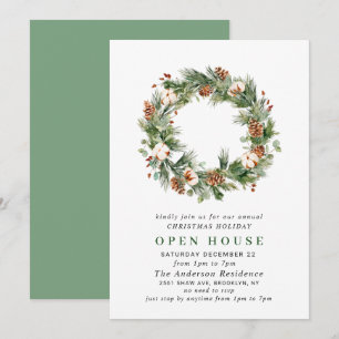 Pine Cones Wreath Holiday CHRISTMAS OPEN HOUSE Invitation