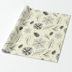 Pine Corn Leaves tree snowflakes seasonal holly  Wrapping Paper