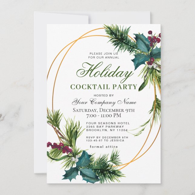 Pine CORPORATE Christmas Holiday Cocktail Party Invitation (Front)