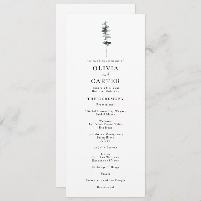 Pine Crest Wedding Program Programme (Front/Back)