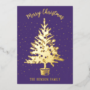 Pine Decorated Christmas Tree Family Photo Foil Holiday Card