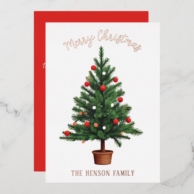 Pine Decorated Christmas Tree  Foil Holiday Card (Front/Back)
