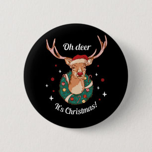 Pine Deer - Christmas Reindeer Head 6 Cm Round Badge