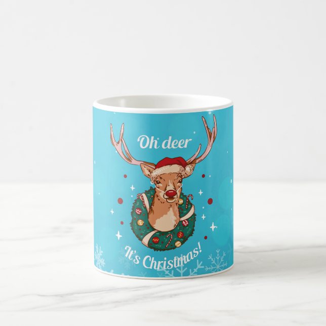 Pine Deer - Christmas Reindeer Head Coffee Mug (Center)