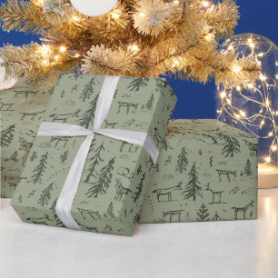 Pine Deer Lake Life - sage green woodland pattern. Wrapping Paper