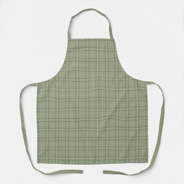 Pine Deer Plaid - sage green cabincore tartan.  Apron (Front)