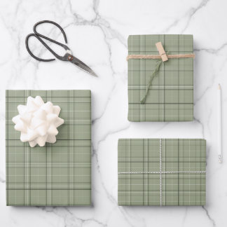 Pine Deer Plaid - sage green cabincore tartan. Wrapping Paper Sheet