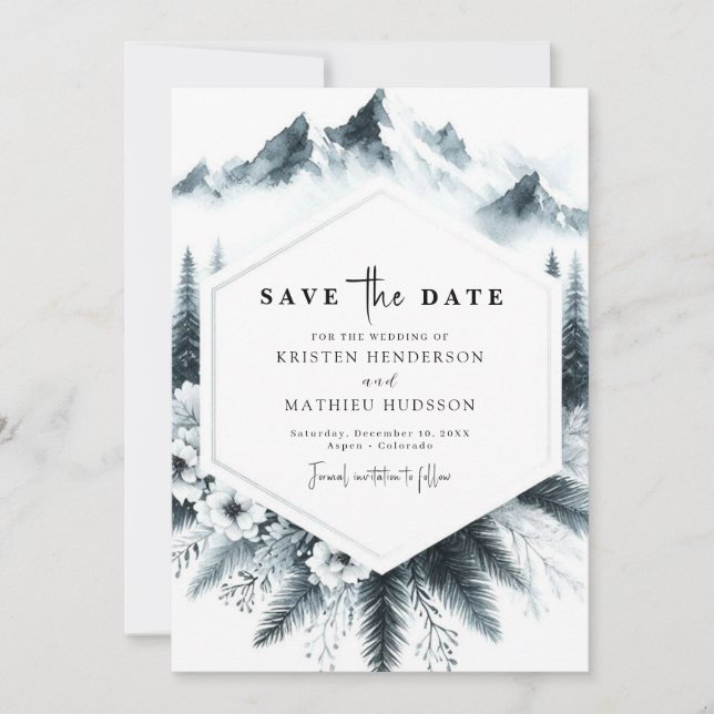 Pine Editable Mountain Wedding Save The Date (Front)