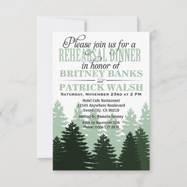 Pine Enchanted Forest Rehearsal Dinner Invitations (Front)