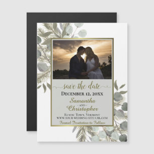 Pine Eucalyptus Wedding Save the Date Photo Grey Magnetic Invitation