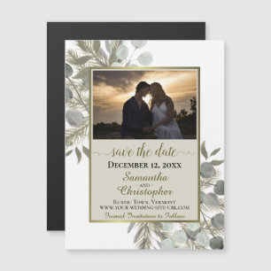 Pine Eucalyptus Wedding Save the Date Photo Tan Magnetic Invitation