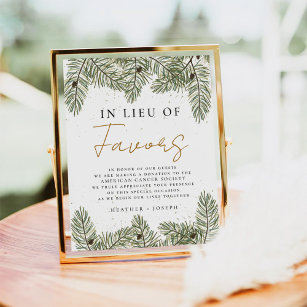 Pine Festive Wedding In Lieu of Favours sign