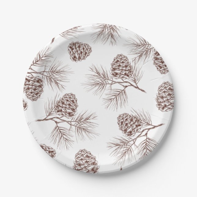 Pine fir christmas tree cedar spruce cones paper plate (Front)