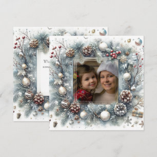 Pine Floral Ornaments Photo Christmas Holiday Card