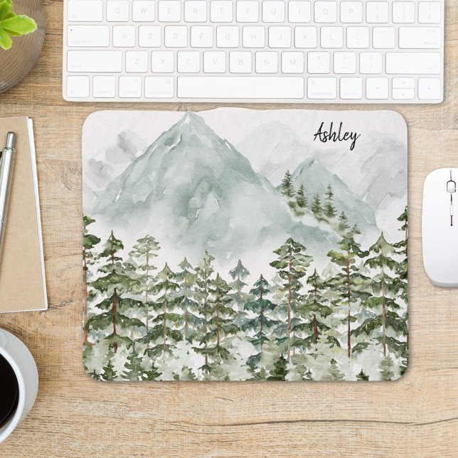 Pine Forest and Mountains Mouse Mat (In situ office desk)