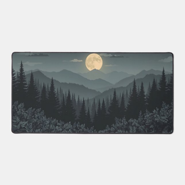 Pine Forest Full Moon  Desk Mat (Front)