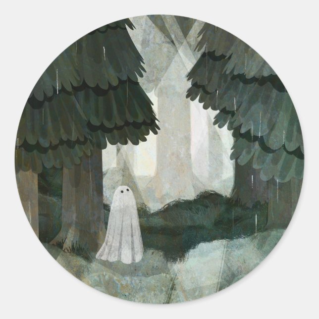 Pine Forest Ghost Classic Round Sticker (Front)