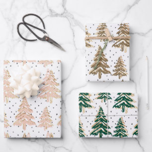 Pine Forest Gold Speckles Holiday Wrapping Paper Sheet