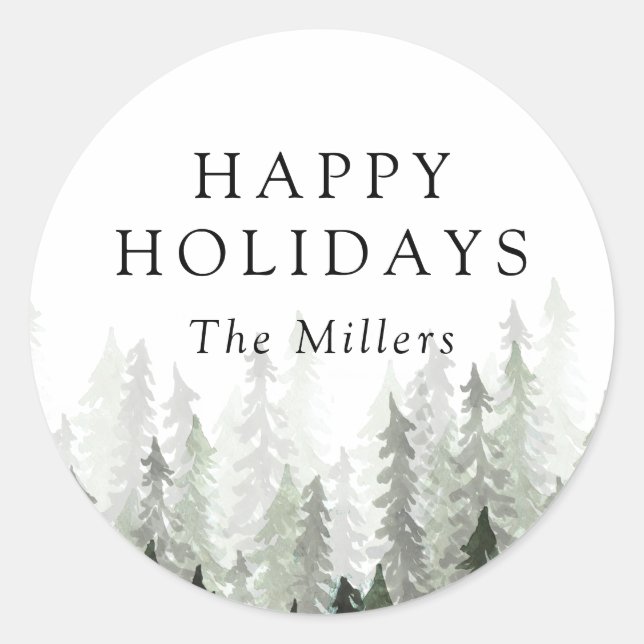 Pine Forest Holiday Classic Round Sticker (Front)