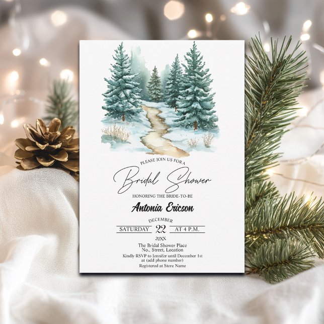 Pine Forest in Snow Elegant Bridal Shower Invitation (Creator Uploaded)