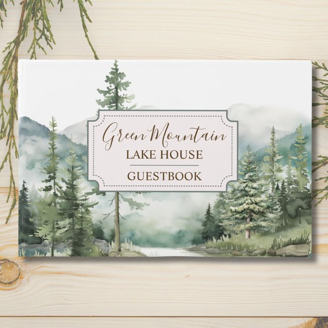 Pine Forest Lake Landscape House Cabin Guestbook (In situ)
