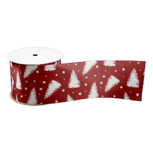 pine forest modern red snow satin ribbon