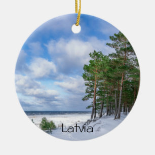 Pine forest near sea coast in Latvia Ceramic Tree Decoration