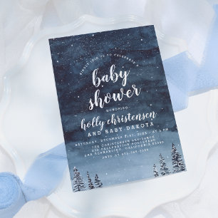 Pine Forest & Night Sky Winter Baby Shower Invitation