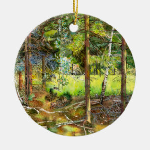 Pine forest painting  watercolor ceramic tree decoration