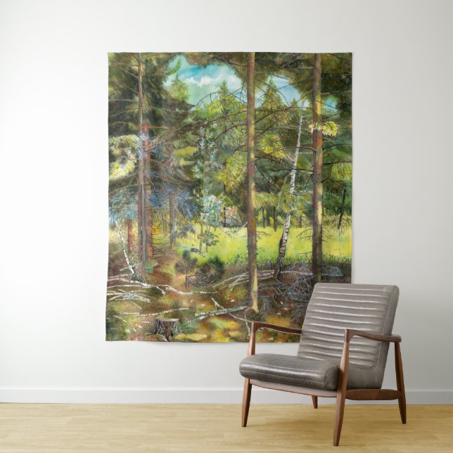 Pine forest painting  watercolor tapestry (In Situ)