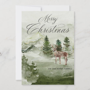 Pine Forest Snow Deer Merry Christmas Card