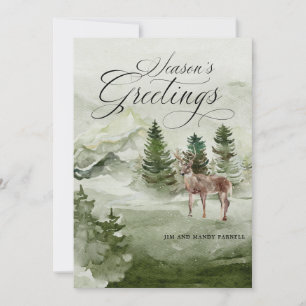 Pine Forest Snow Deer Season's Greetings Card