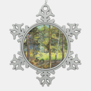 Pine forest snowflake pewter christmas ornament