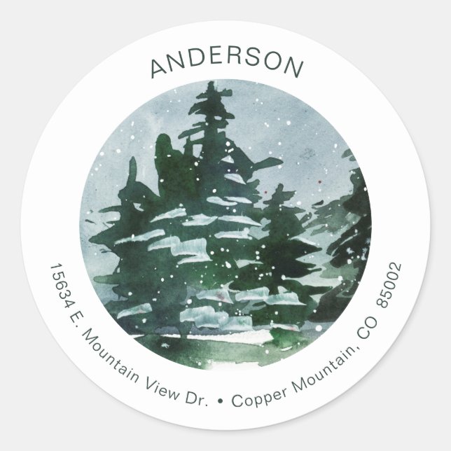 Pine Forest Watercolor Classic Round Sticker (Front)