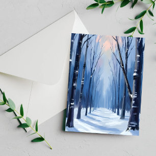 Pine Forest Winter Woodland Watercolor Paint Card