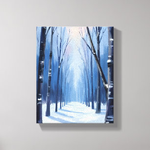 Pine Forest Winter Woodland Watercolor Painting Canvas Print