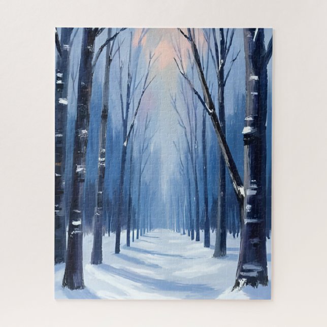 Pine Forest Winter Woodland Watercolor Painting Jigsaw Puzzle (Vertical)