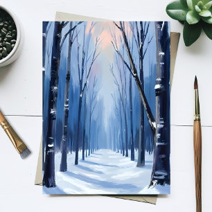 Pine Forest Winter Woodland Watercolor Painting Postcard