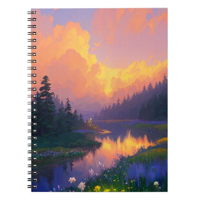 Pine Forest's Sunset Embrace Notebook (Front)