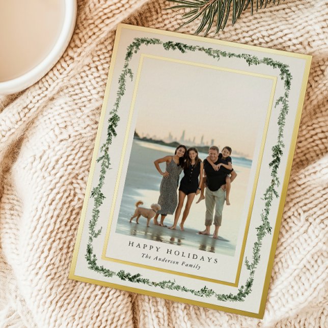 Pine Frame Photo Foil Holiday Card (Creator Uploaded)