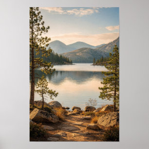 Pine Framed Lake at Dawn Wilderness Poster